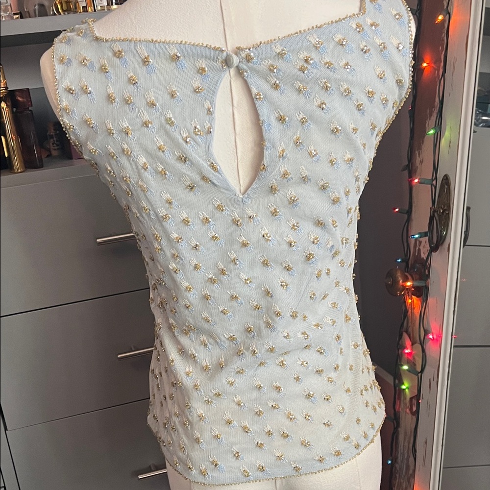 Vintage Oscar de la Renta Chic baby blue beaded top - Picture 5 of 7